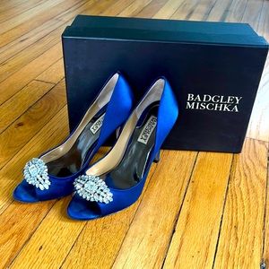 Badgley Mischka Lavender II Navy Satin Shoes